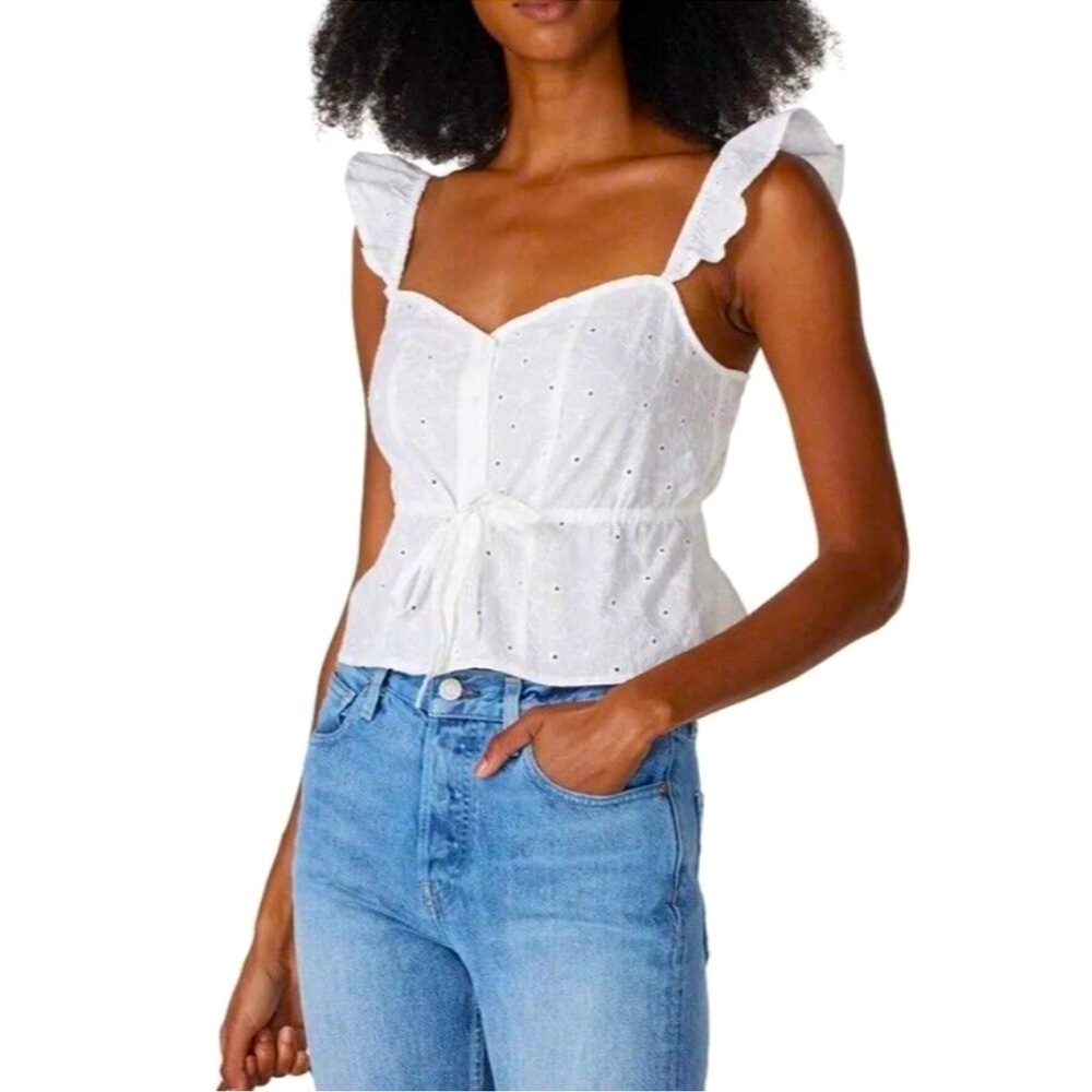 Louna Blouse Women Medium White Eyelet Ruffle Shoulder Rent The Runway Cropped